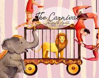 L'acquerello di carnevale , circo Clipart Immagini, disegni circensi, festa circense, tema circense,