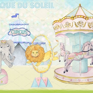 Watercolor Circus, circus Clipart Images, circus designs, circus party, circus theme, carousel, ferriswheel,