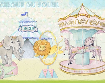 Watercolor Circus, circus Clipart Images, circus designs, circus party, circus theme, carousel, ferriswheel,