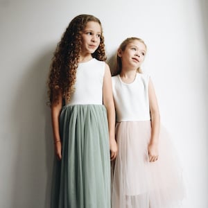 Handmade sage green or blush tutu flower girl dress image 1