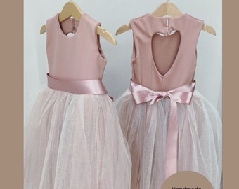 Handmade blush sparkly pink tulle flower girl dress