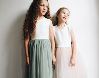 Handmade sage green or blush tutu flower girl dress