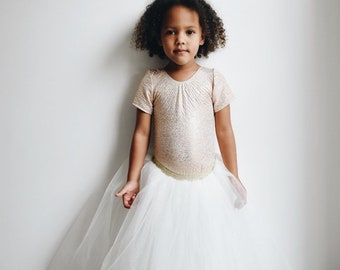 Handmade Long tulle sparkly tutu flower girl ballet skirt.