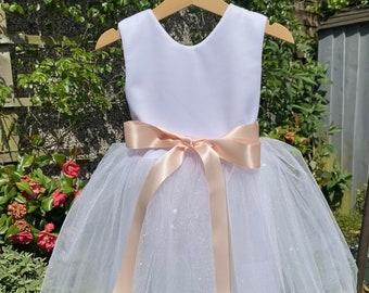 Handmade Ivory Tulle Flower Girl Dress: Sparkly Minimalist Design