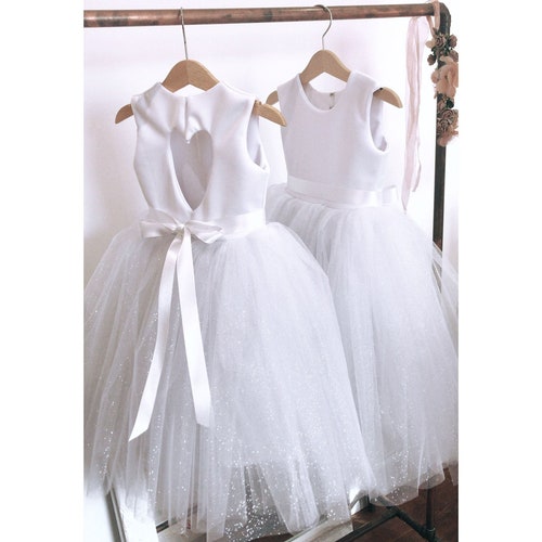 Satin Flower Girl Dress Knee Length Flower Girl Dress Bow Etsy UK
