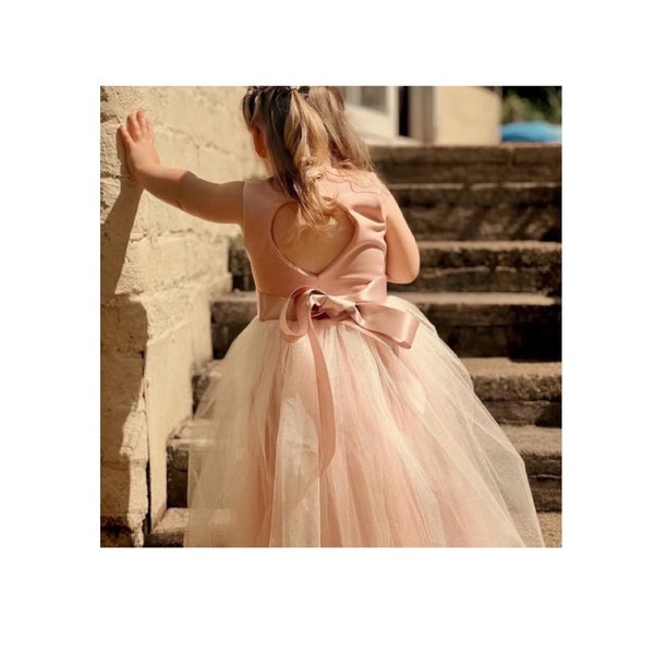 Handmade blush sparkly pink tulle flower girl dress