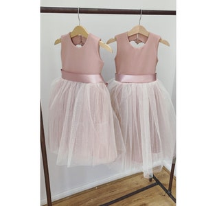 Handmade blush sparkly pink tulle flower girl dress image 2