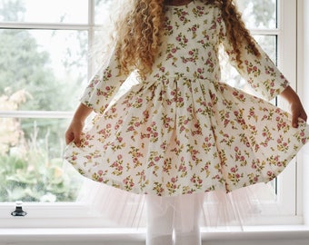 Vestido de cumpleaños floral vintage de algodón hecho a mano