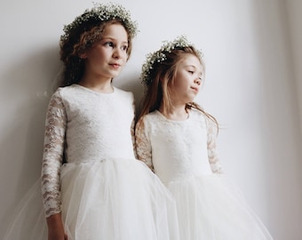 Handmade lace long sleeved flower girl dress boho chic