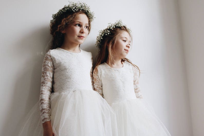 Handmade lace long sleeved flower girl dress boho chic image 1