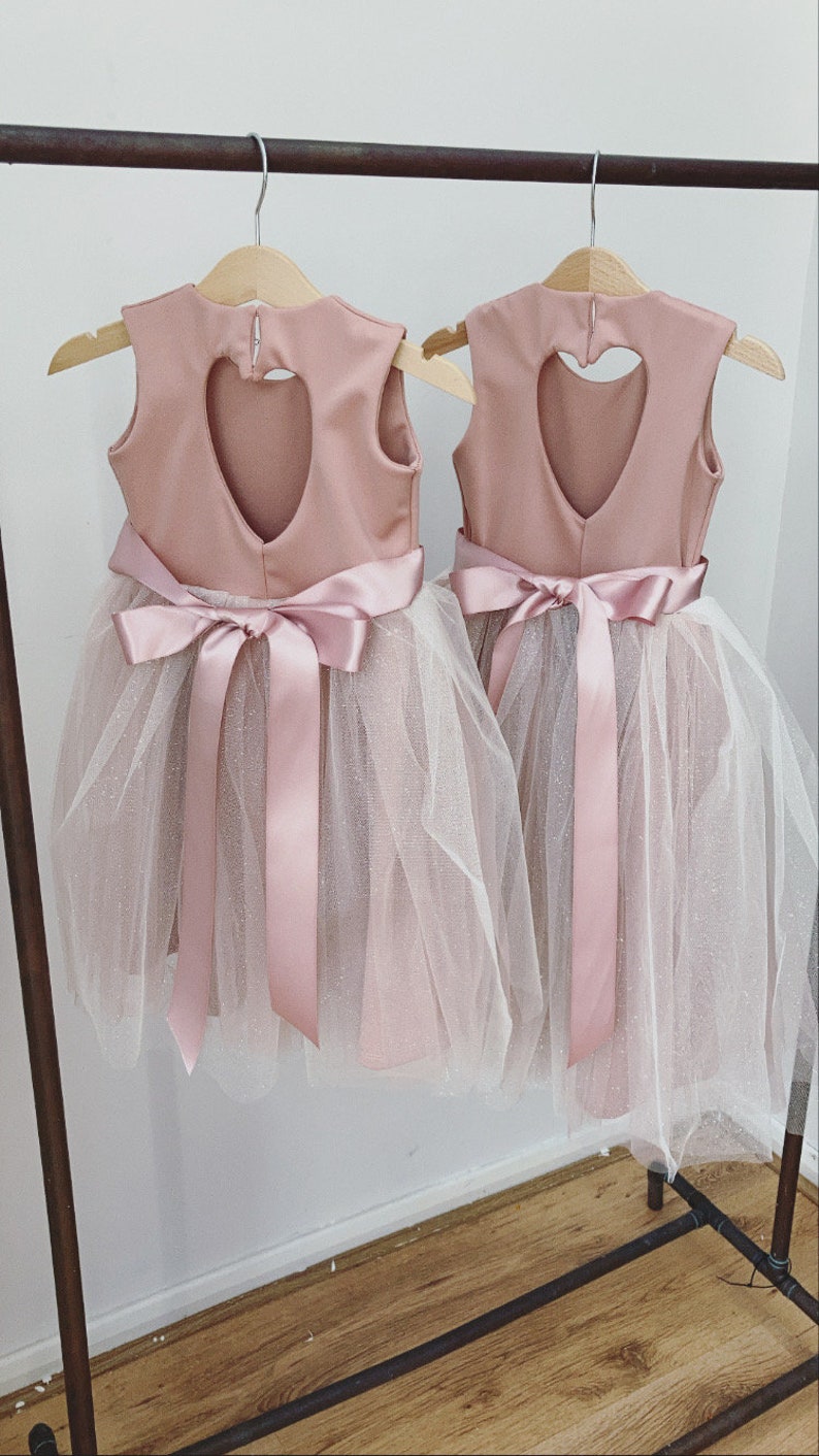Handmade blush sparkly pink tulle flower girl dress image 5