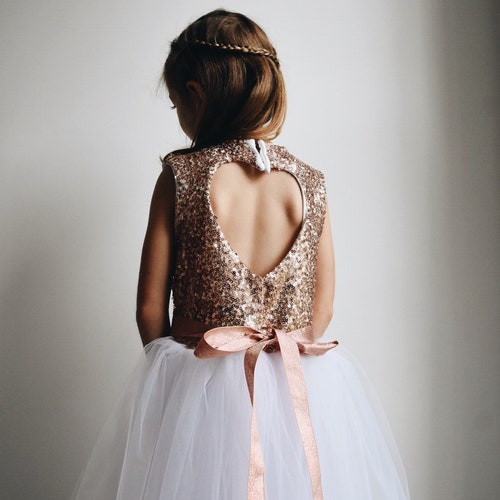 Handmade Rose Gold Sequin Ankle Length Tutu Flower Girl Dress Etsy UK