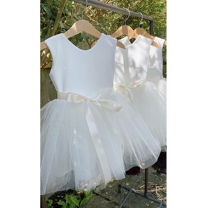 Sparkly Ivory Tulle Dress – Handmade Sleeveless Knee-Length Flower Girl Dress | Wedding, Christening, Party Dress, Junior bridesmaid,