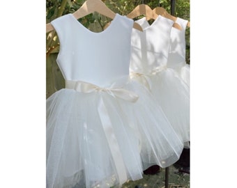 Handmade ivory soft minimalist tulle  tutu flower girl dress