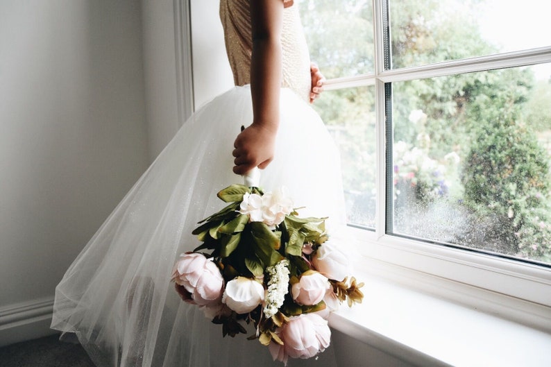 Handmade Long tulle sparkly tutu flower girl ballet skirt. image 8