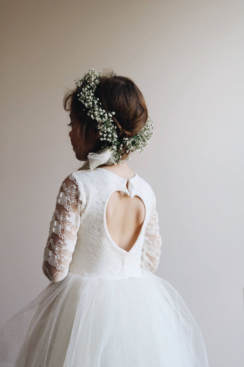 Handmade lace long sleeved flower girl dress boho chic image 6