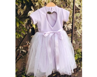 Handmade sparkly lilac cap sleeve minimalist tutu princess flower girl ankle length dress