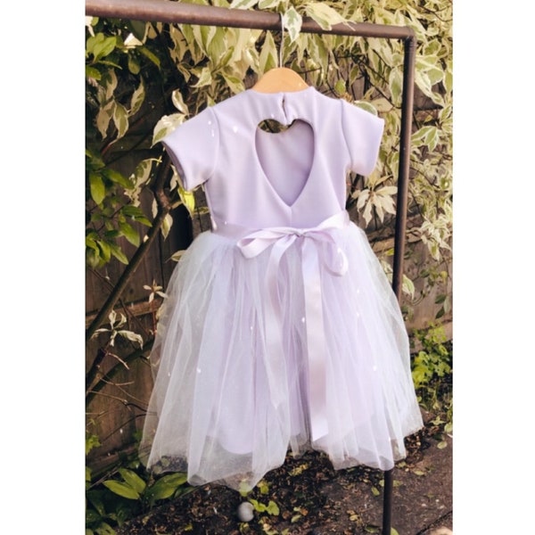 Handmade sparkly lilac cap sleeve minimalist tutu princess flower girl ankle length dress