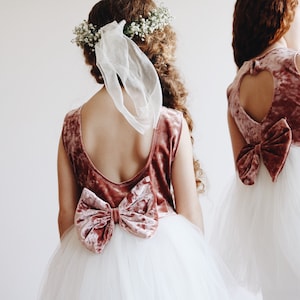 Handmade crushed velvet soft tulle dress with bow