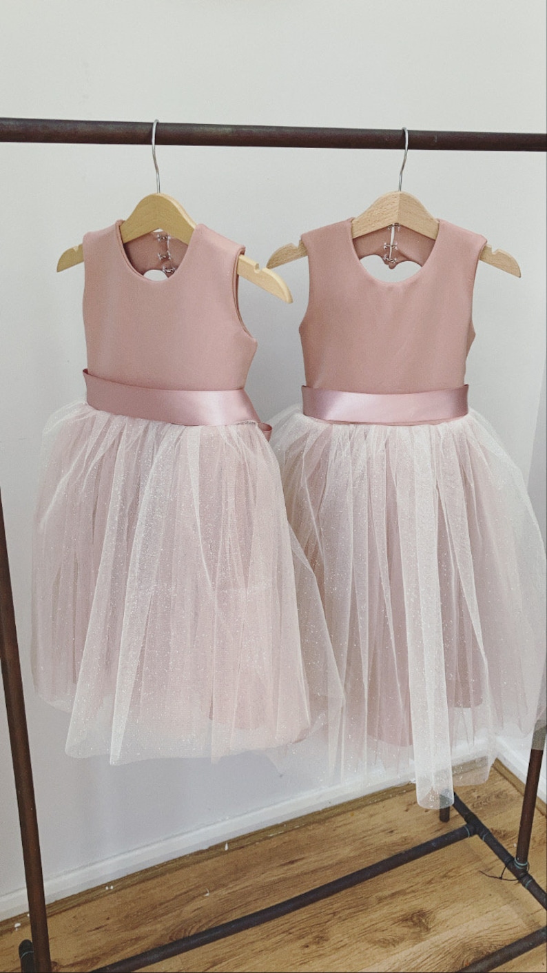 Handmade blush sparkly pink tulle flower girl dress image 3