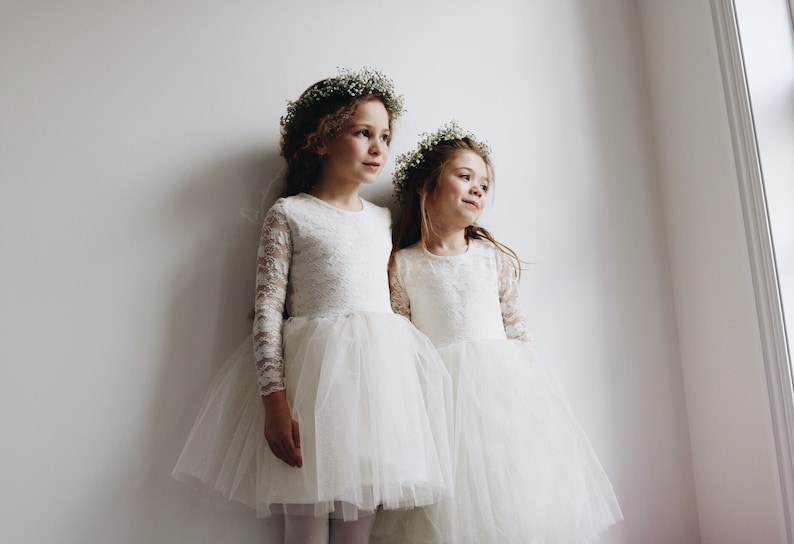 Handmade lace long sleeved flower girl dress boho chic image 3