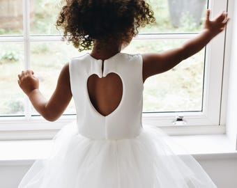 Handmade flower girl dress ivory sparkle tulle