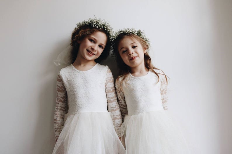 Handmade lace long sleeved flower girl dress boho chic image 5