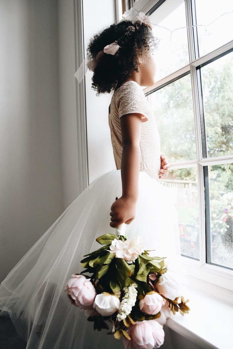 Handmade Long tulle sparkly tutu flower girl ballet skirt. image 4