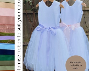 Handmade sparkly white, Ivory minimalist tutu princess flower girl dress