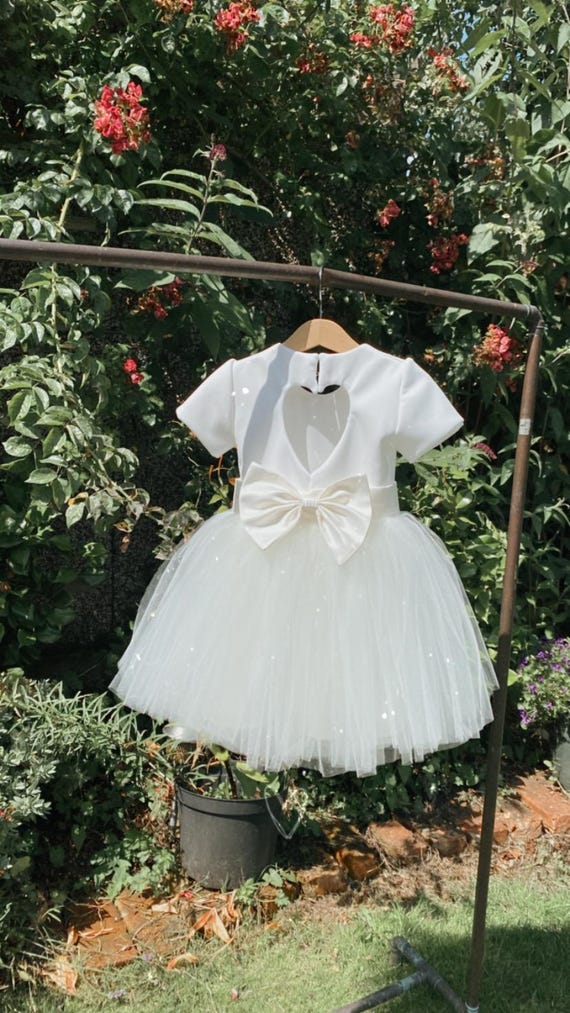 long sleeve heart back flower girl dress Champagne Tulle Heart Back Flower Girl Dress