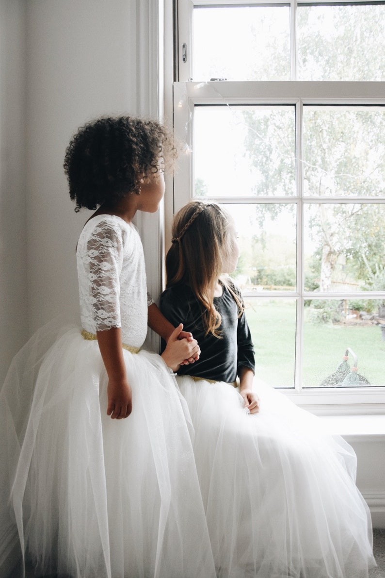 Handmade Long tulle sparkly tutu flower girl ballet skirt. image 9