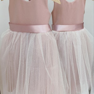 Handmade blush sparkly pink tulle flower girl dress image 4