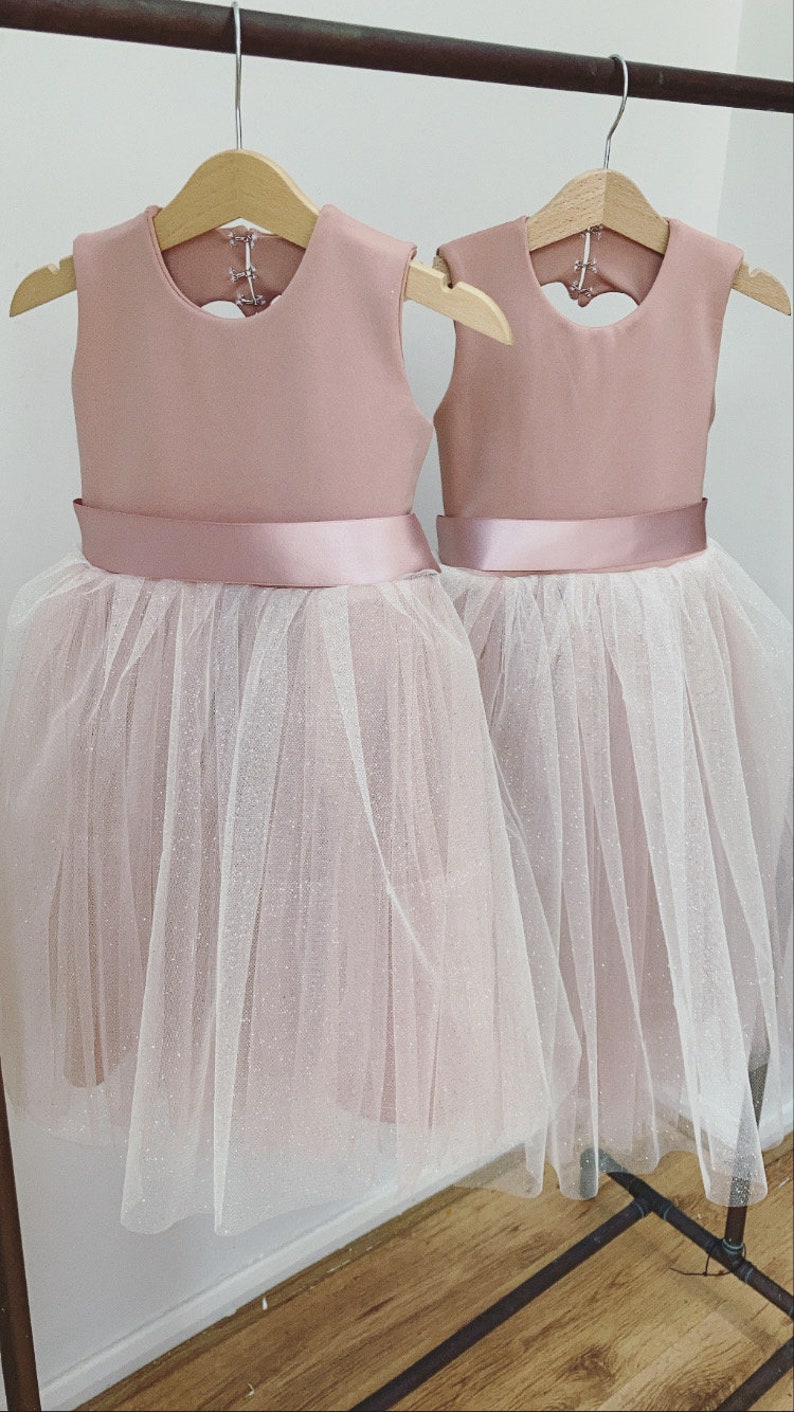 Handmade blush sparkly pink tulle flower girl dress image 4