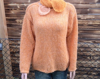 Alpaca/silk: hand knitted, sweater, fluffy, light, spring summer, peach color selection