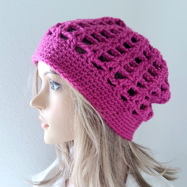 Häkel-Mütze Netz Beanie ,Damen, Lochmuster,Boho Hippie