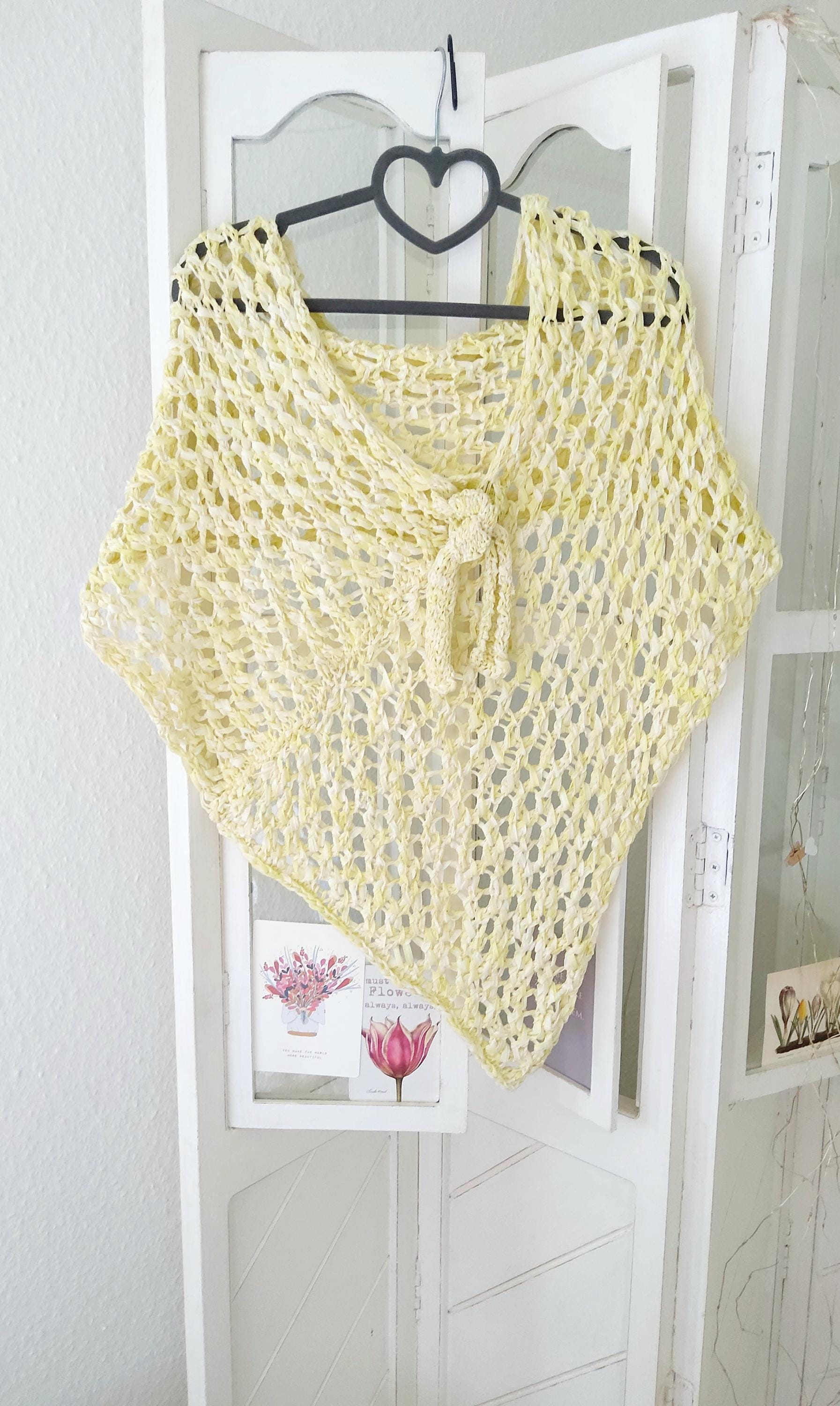 SET: Women's poncho, cotton, microfiber, summer, yellow-white, handmade