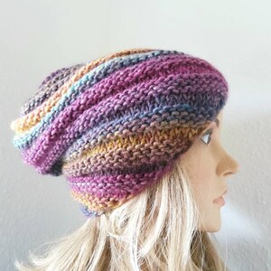 Wool hat, swirl hat, beanie, autumn colors, color gradient