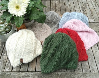 weiche Wolle/ Merinowolle/Seide Mütze, Beanie, Damen handgestrickt