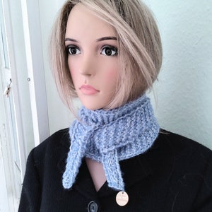 Wool, alpaca/silk, scarf, stole, triangular scarf, small, blue, ladies