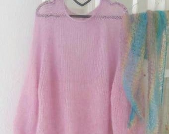 Mohair/silk knitted sweater, hand-knitted, sweater, women's, handmade