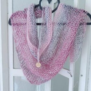 Mohair/silk triangular scarf, stole, delicate, hand-knitted color gradient, blue, pink, cream white, women