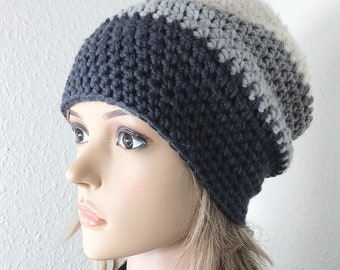 Hat, crocheted, gray, beige, women, children, handmade