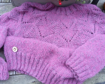 Alpaca wool sweater, tunic, ajour pattern, women, soft, scratch-free, handmade