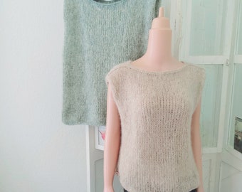 Alpaka/Seide: Handgestrickt Pullunder/Pullover,flauschig, leicht,Frühling Sommer Farbauswahl