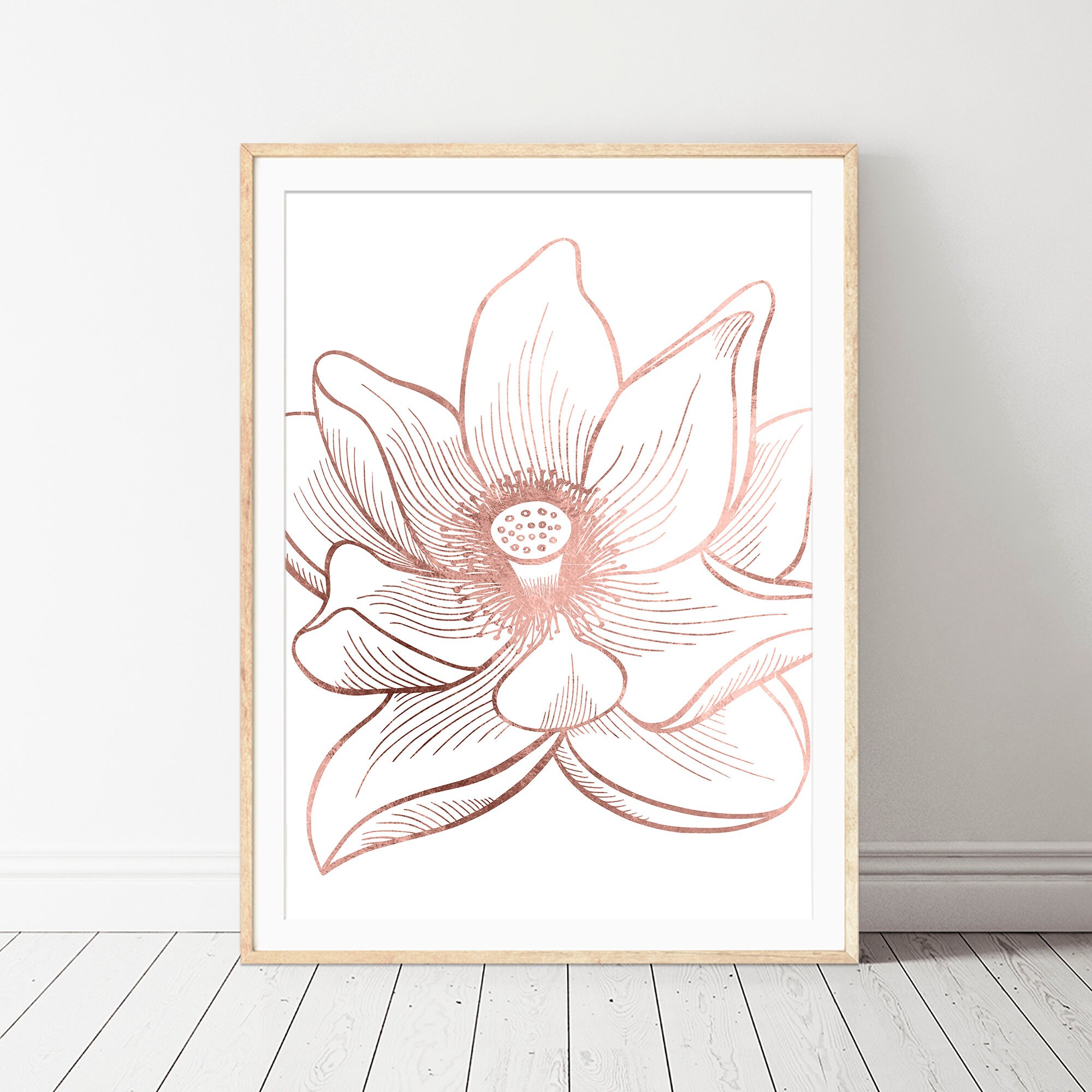 Rose Gold Flower Wall Decor Printable Lotus Wall Art Flower Etsy