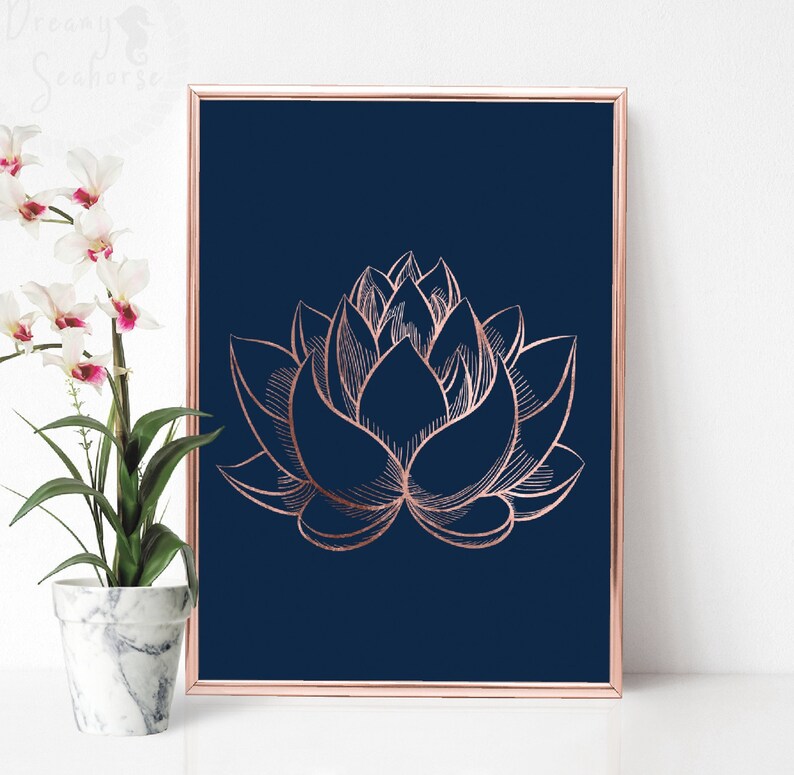 Rose Gold Lotus Flower Print Rose Gold Art Lotus Wall