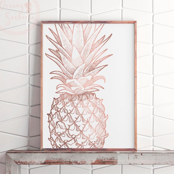 Printable Pineapple Poster Large Vertical Art Rose Gold Etsy