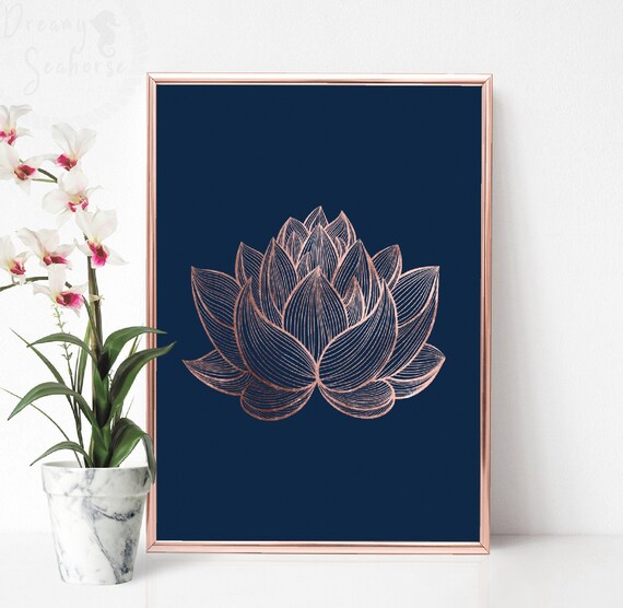 Printable Bedroom Wall Art Rose Gold Lotus Poster Flower Etsy