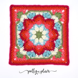 Crochet Afghan Block Granny Square Pattern Queenie by Polly Plum