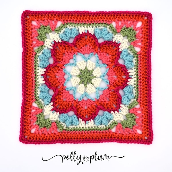 Crochet Afghan Block Granny Square Pattern Queenie by Polly Plum